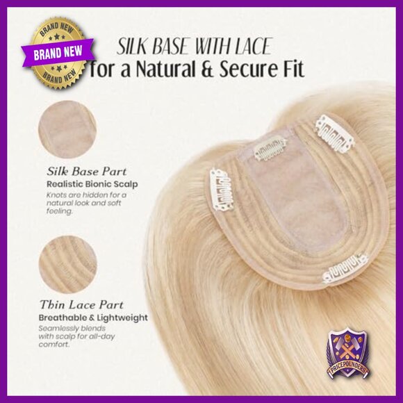 Human Hair Topper Silk Base 10x12cm 130% Density Clip-In Remy Hairpiece